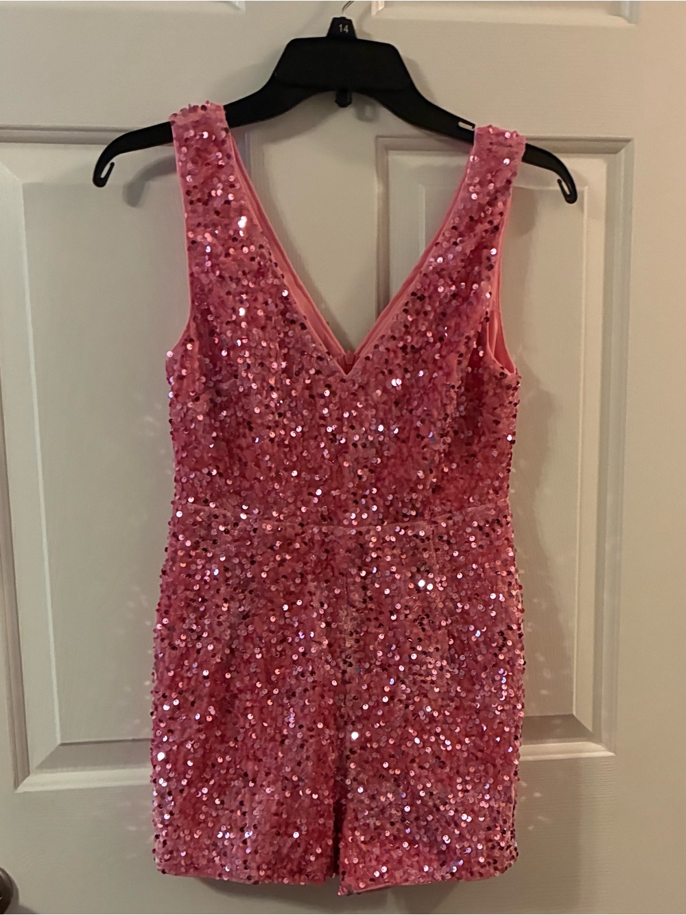 Pink Sequin V-Neck Romper